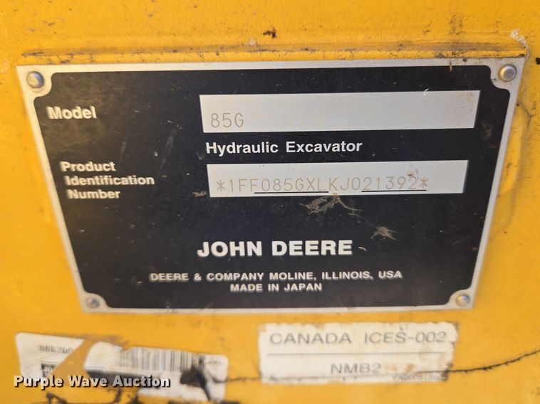 image for item YA2800 2019 John Deere 85G mini excavator