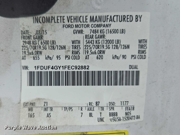 image for item YA2882 2015 Ford F450 Super Duty bucket truck