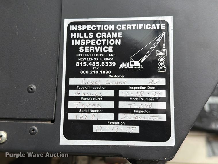 image for item YA2891 2001 Terex T340 crane