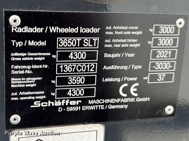 image for item YA2892 2021 Schaffer 3650T SLT compact wheel loader