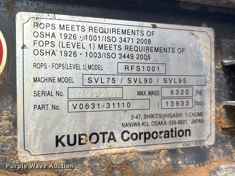 image for item YA2938 2017 Kubota SVL95-2S tracked skid steer loader