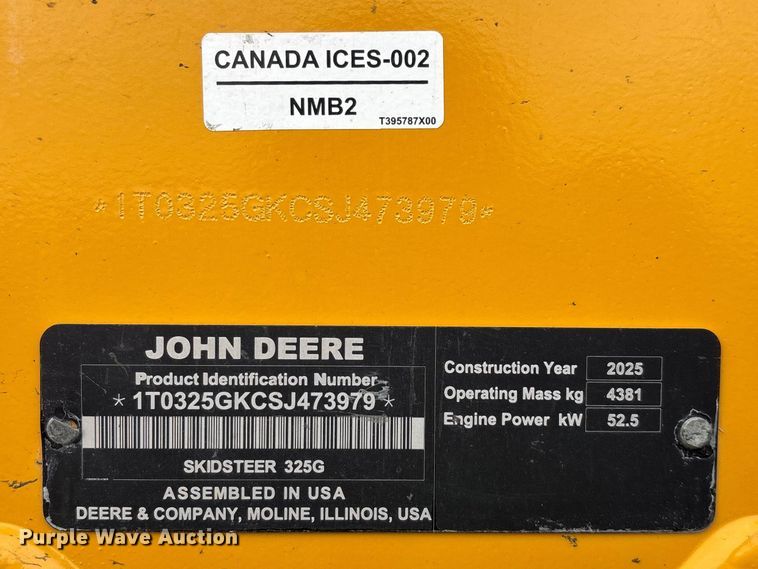 image for item YA2991 2025 John Deere 325G tracked skid steer loader