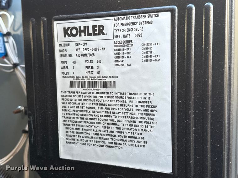 image for item DR1044 2023 Kohler KEP-DFVC-0400S-NK automatic transfer switch