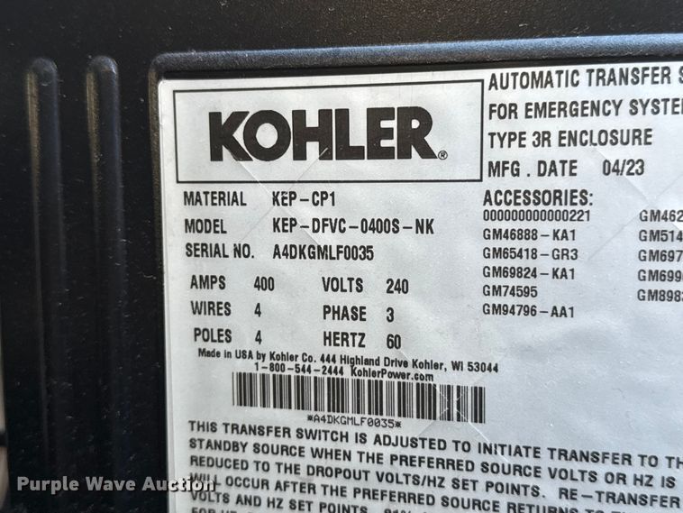 image for item DR1044 2023 Kohler KEP-DFVC-0400S-NK automatic transfer switch