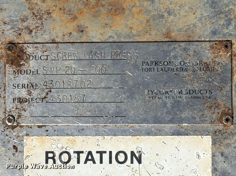 image for item DR1052 Parkson MRS 31-60-6 sewage roto screen