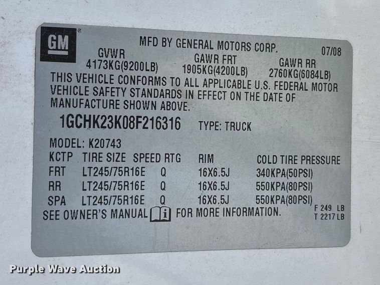 image for item DT0116 2008 Chevrolet Silverado 2500HD Crew Cab pickup truck