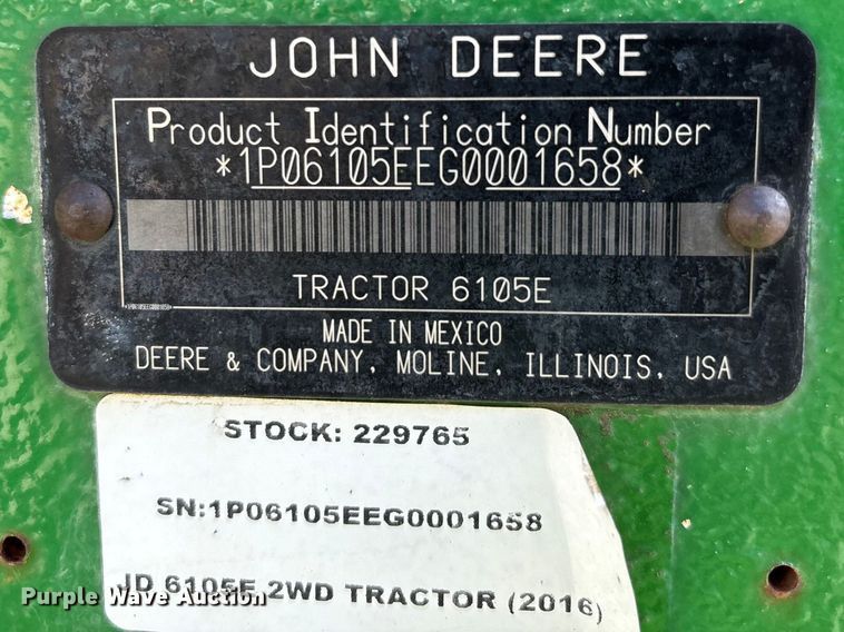 image for item DT0117 2014 John Deere 6105E tractor