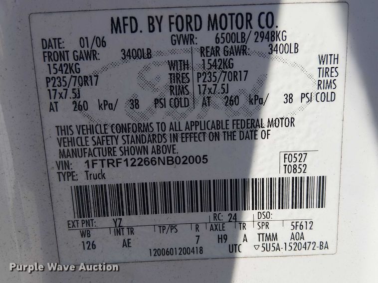 image for item DU0425 2006 Ford F150 XL pickup truck