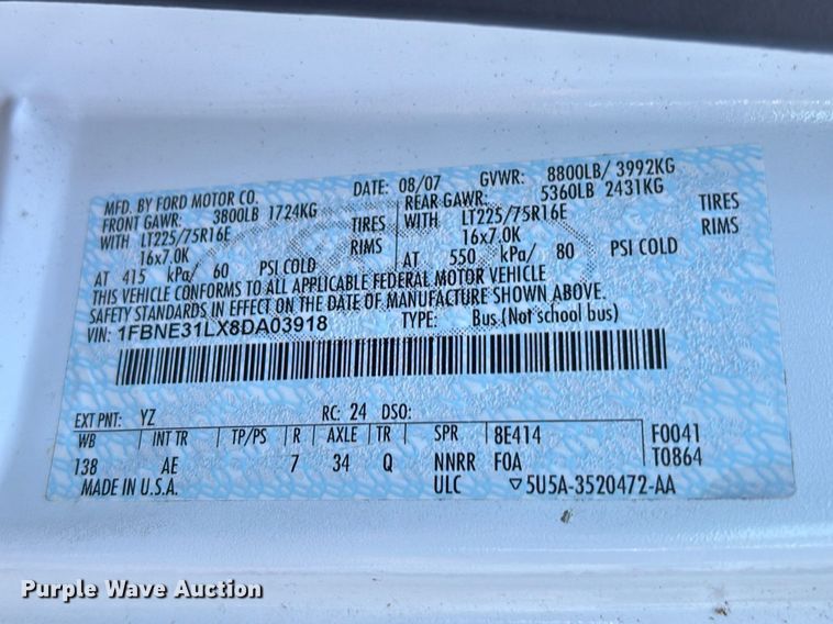 image for item DU0437 2008 Ford E350 XL van