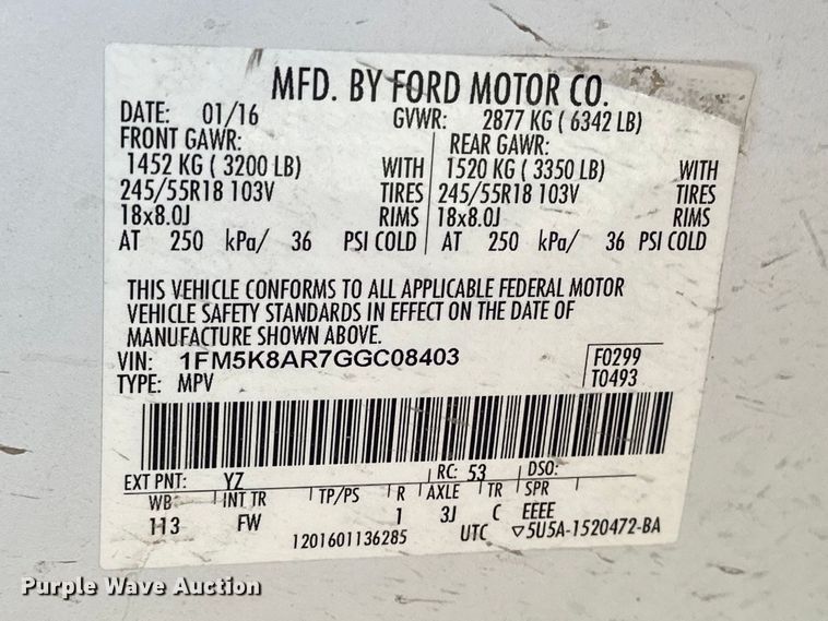 image for item DV0853 2016 Ford Explorer Police Interceptor SUV