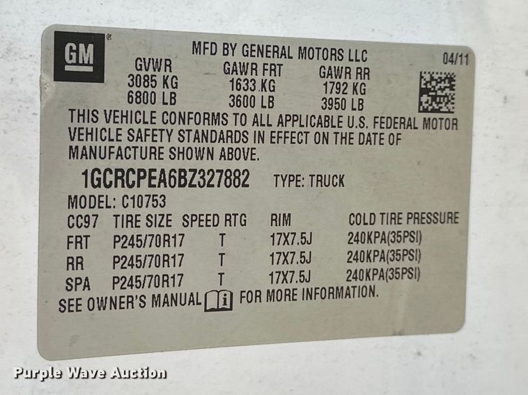 image for item DV0854 2011 Chevrolet Silverado 1500 Ext. Cab pickup truck