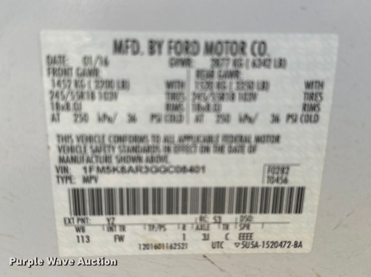 image for item DV0857 2016 Ford Explorer Police Interceptor SUV