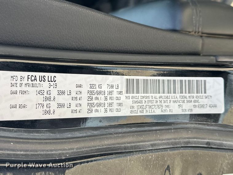 image for item DV0859 2019 Dodge Durango SSV SUV