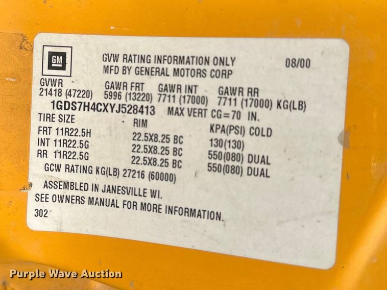 image for item DV0872 2000 GMC C8500 dump truck