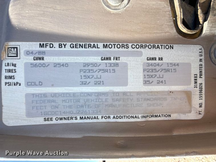 image for item DZ5329 1988 Chevrolet C1500 pickup truck