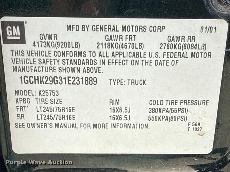 image for item DZ5331 2001 Chevrolet Silverado 2500HD Ext. Cab pickup truck