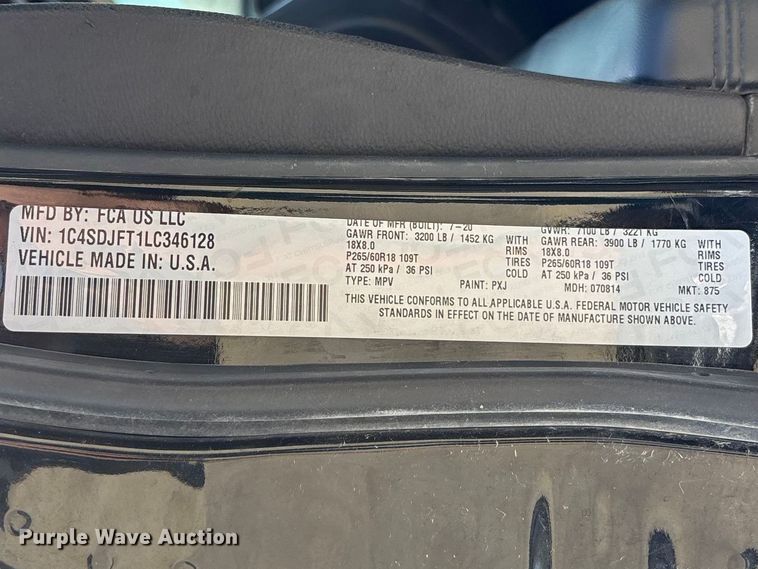 image for item EA4676 2020 Dodge Durango SSV 