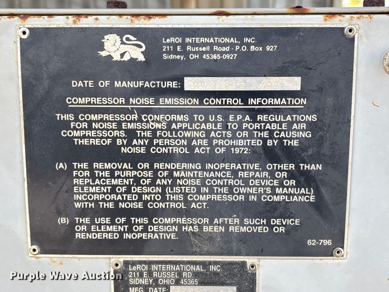 image for item EA7243 1995 LeRoi Q185DJ-E air compressor