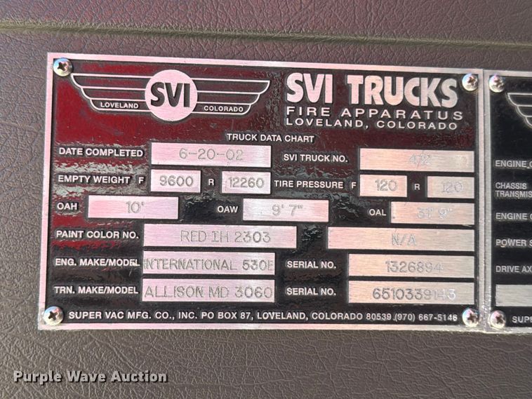 image for item ED5194 2002 International 4900 pumper fire truck