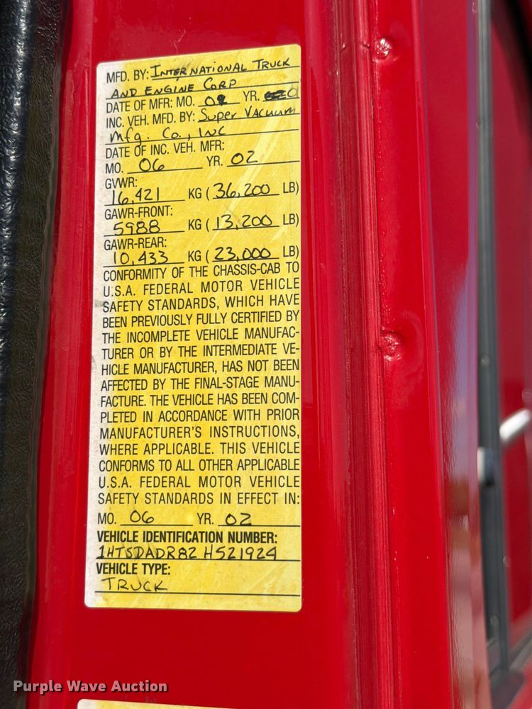 image for item ED5194 2002 International 4900 pumper fire truck