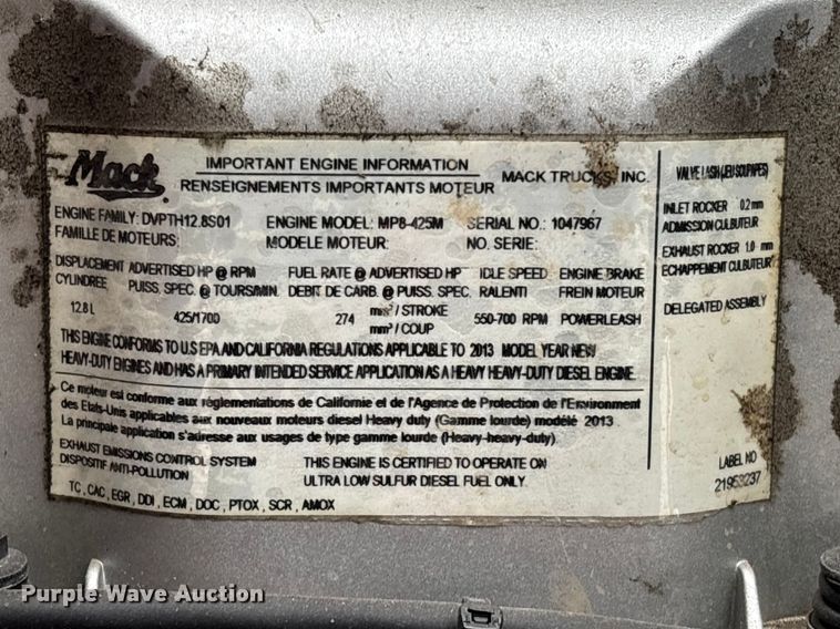 image for item EM5025 2014 Mack GU713  sewer jetter truck