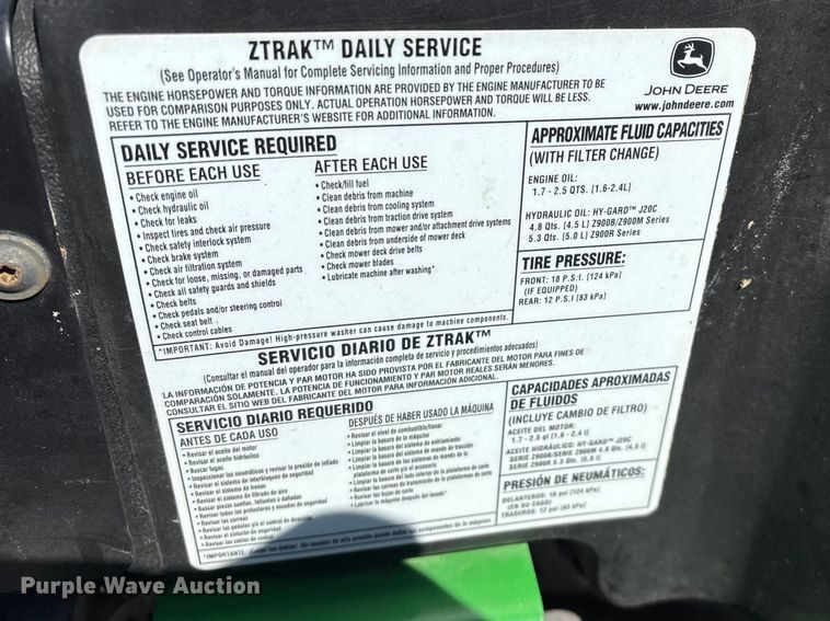 image for item EO4101 2018 John Deere Z960M ZTR lawn mower