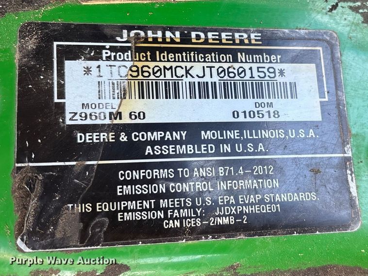 image for item EO4101 2018 John Deere Z960M ZTR lawn mower