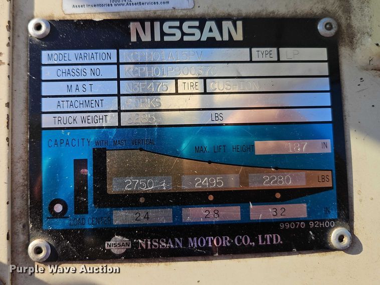 image for item EO7181 Nissan KCPH01A15PV forklift