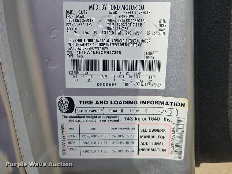 image for item EO7188 2012 Ford F150 Crew Cab pickup truck