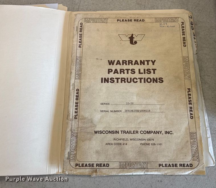 image for item ER0143 1985 Wisconsin 35-20 equipment trailer