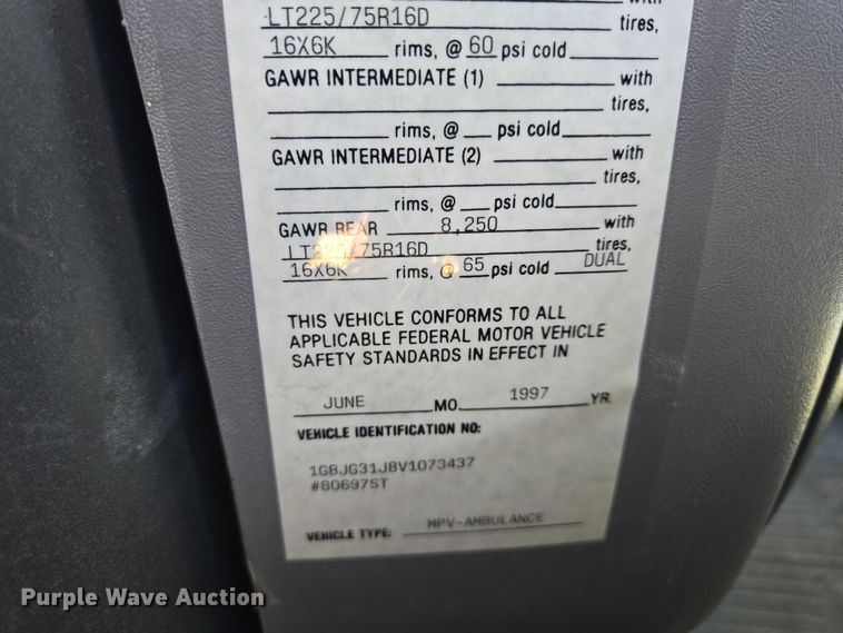 image for item ES2999 1997 Chevrolet Lifeline Express 3500 ambulance
