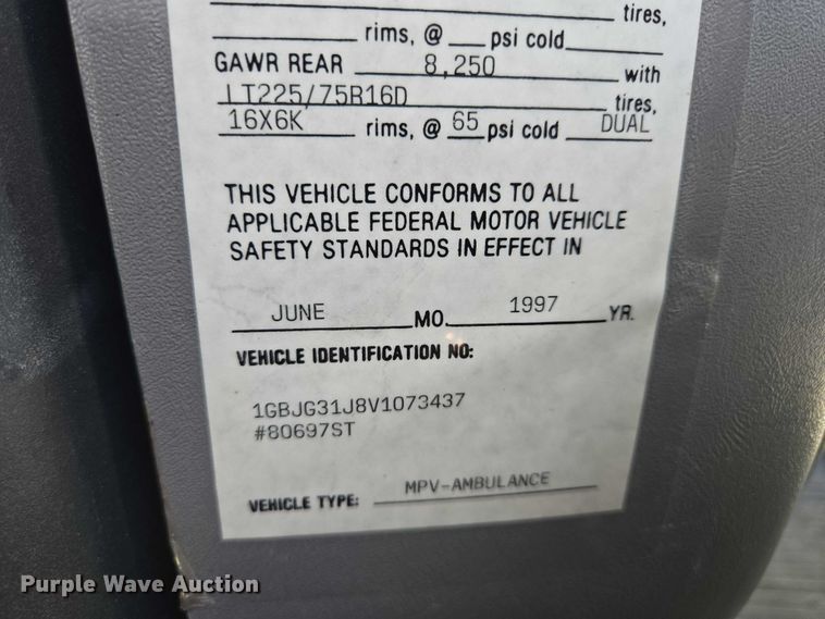 image for item ES2999 1997 Chevrolet Lifeline Express 3500 ambulance