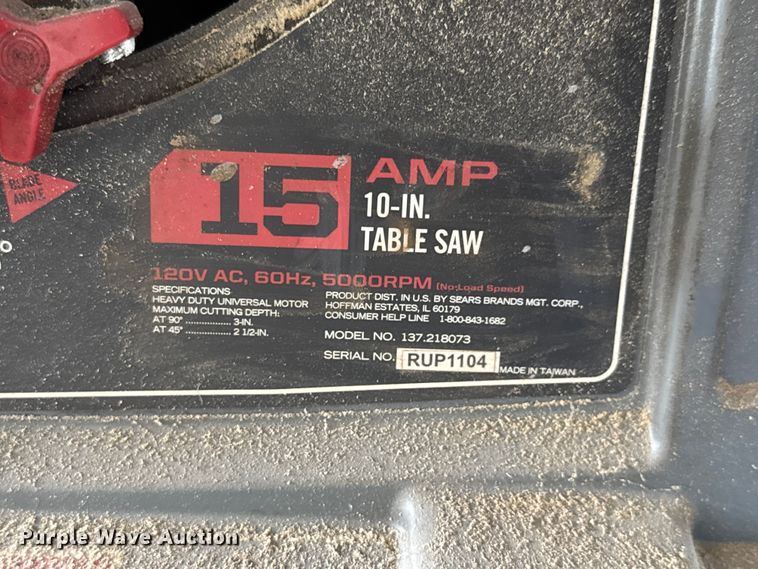 image for item ET1766 Craftsman 137. 218073 table saw