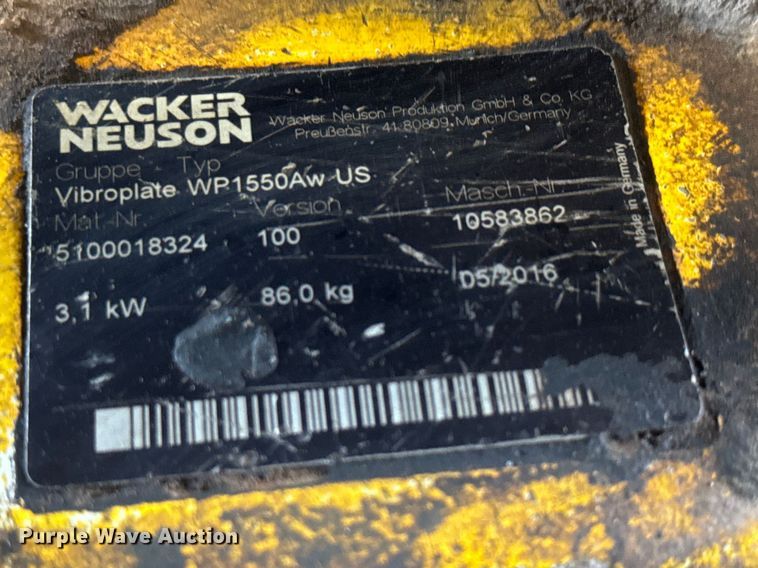 image for item ET1783 2016 Wacker Newson Viroplate WP1550AW-US plate compactor