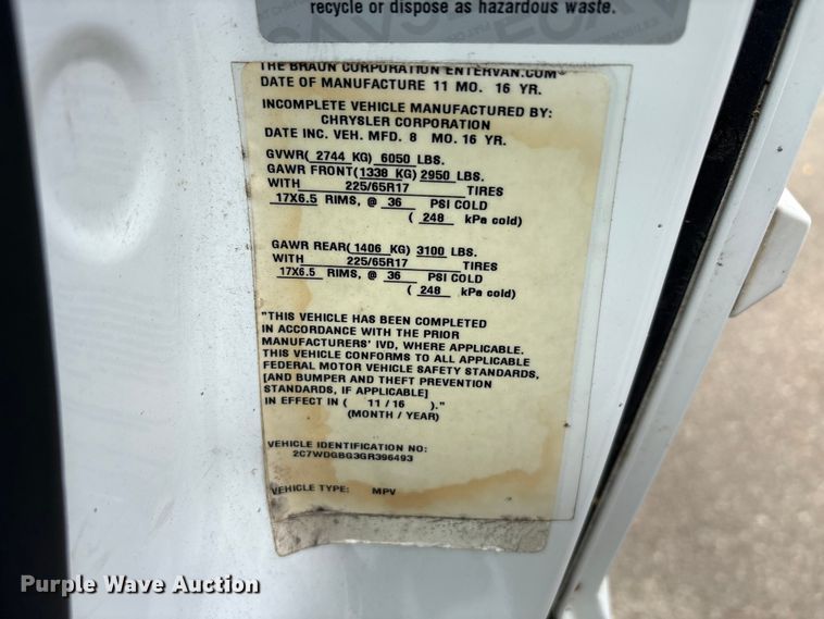 image for item EU0456 2016 Dodge Grand Caravan handicap accessible van