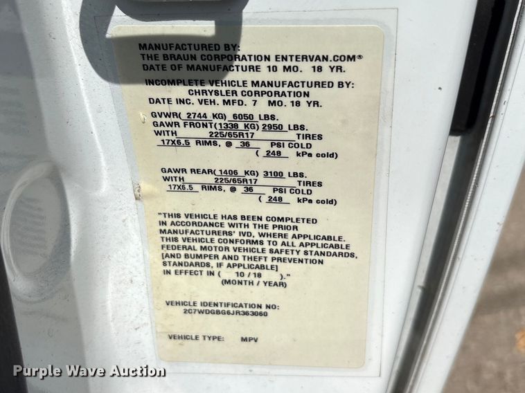 image for item EU0457 2018 Dodge Grand Caravan handicap accessible van