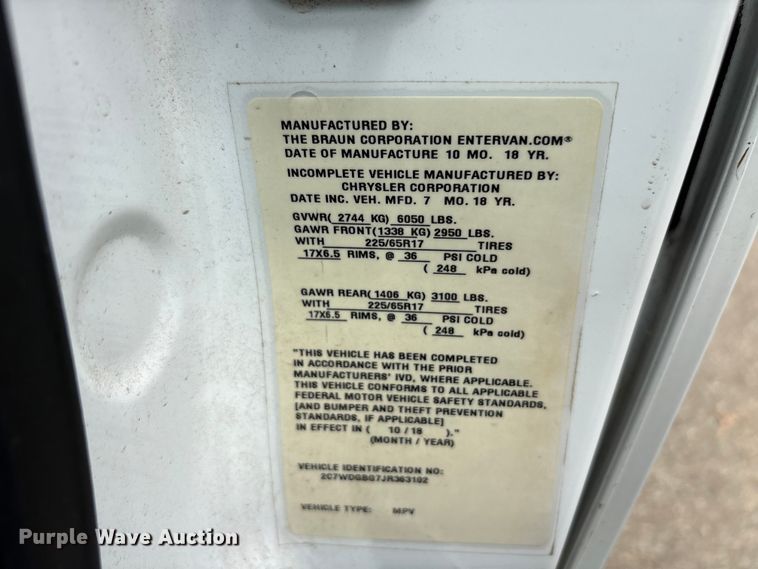 image for item EU0458 2018 Dodge Grand Caravan handicap accessible van