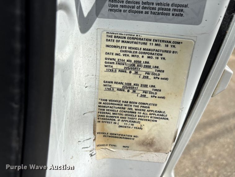 image for item EU0459 2016 Dodge Grand Caravan handicap accessible van