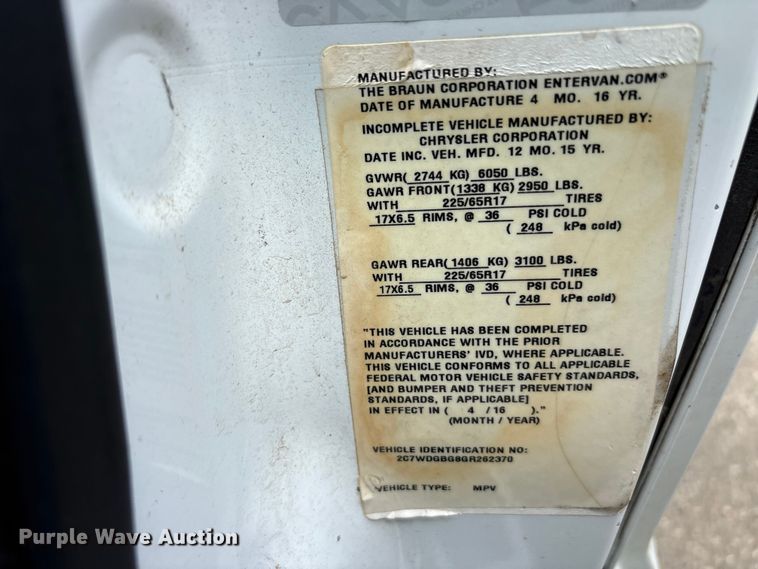 image for item EU0460 2016 Dodge Grand Caravan handicap accessible van