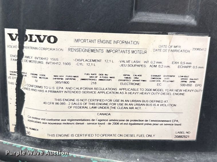 image for item EU4991 2007 Volvo VN semi truck