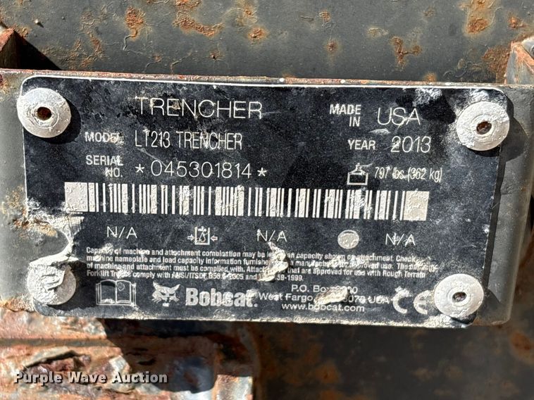 image for item EU7456 2013 Bobcat LT213 skid steer trencher