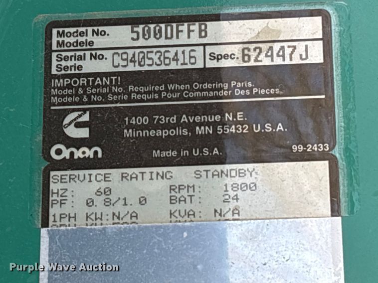 image for item EU7464 Onan 500DFFB generator