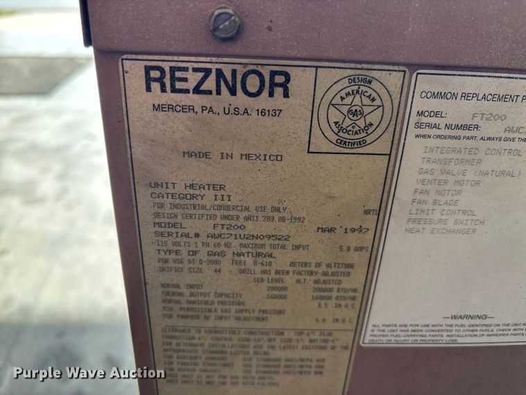 image for item EV2042 1997 Reznor FT200 heater
