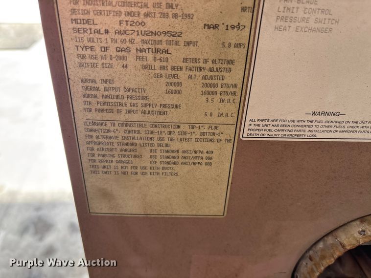 image for item EV2042 1997 Reznor FT200 heater