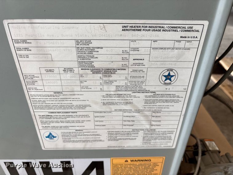image for item EV2043 (2) Modine PV 175AE0130 heaters