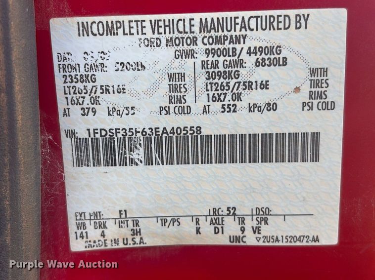 image for item EV2867 2003 Ford F350 Super Duty pickup truck cab and chassis