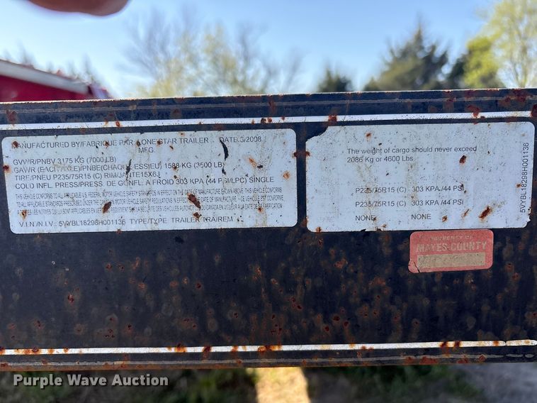 image for item EV2868 2008 Lone Star utility trailer