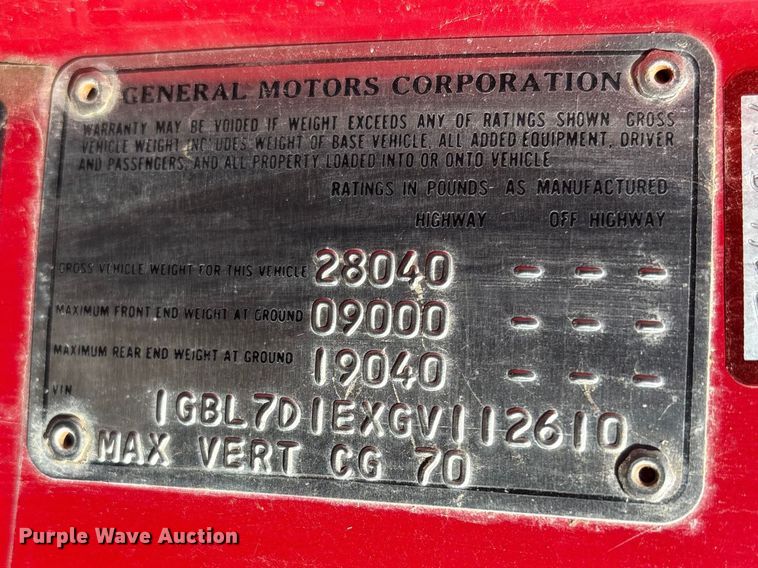 image for item EV2869 1986 Chevrolet C6V pumper fire truck