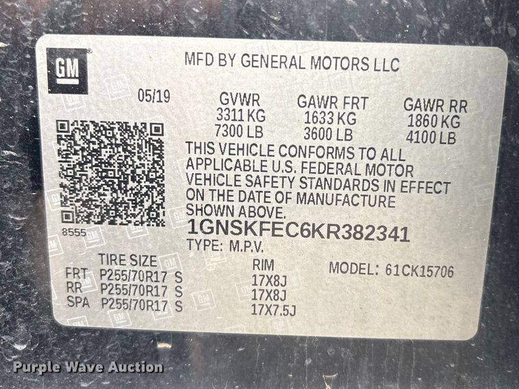 image for item EV2882 2019 Chevrolet Tahoe SSV SUV