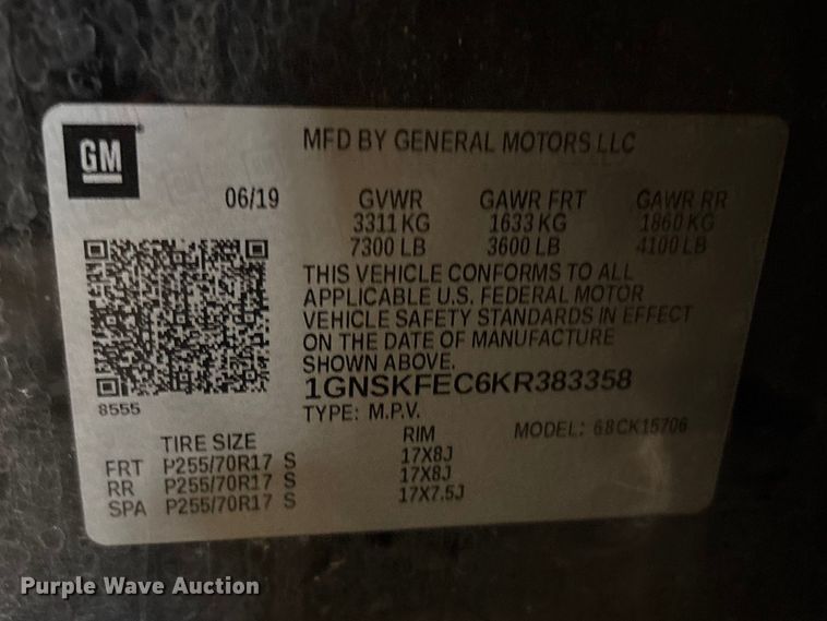 image for item EV2886 2019 Chevrolet Tahoe SSV SUV